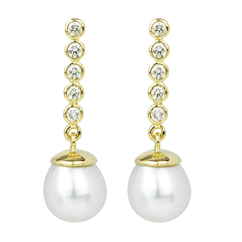 flower-shaped gold earrings -Earrings - South Sea Pearl And Diamond