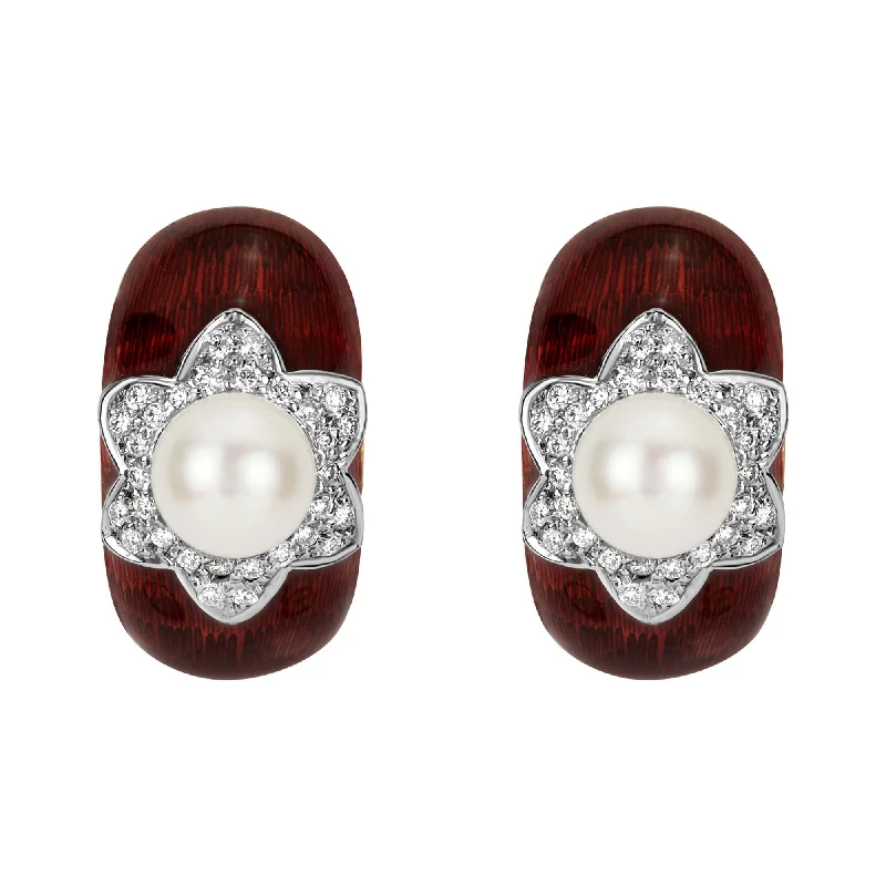 handmade beaded earrings -Earrings - South Sea Pearl And Diamond (enamel) (1950G)