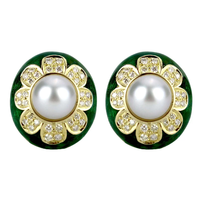 trendy ear climbers -Earrings - South Sea Pearl And Diamond (enamel)