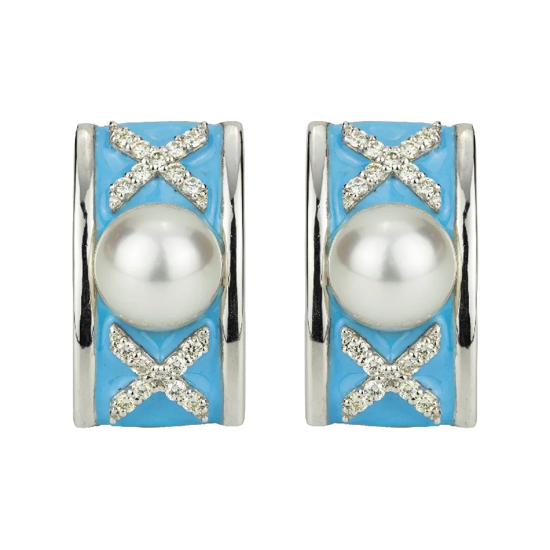 gemstone stud earrings -Earrings - South Sea Pearl And Diamond (enamel)