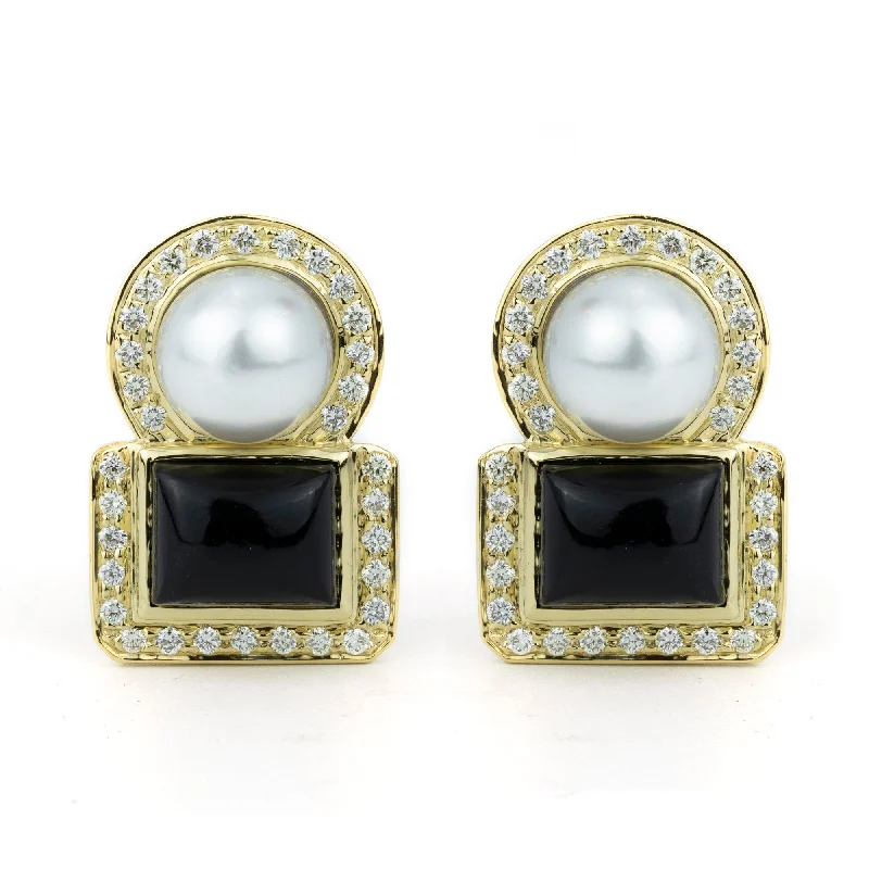 heart-shaped stud earrings -Earrings - South Sea Pearl, Black Onyx And Diamond