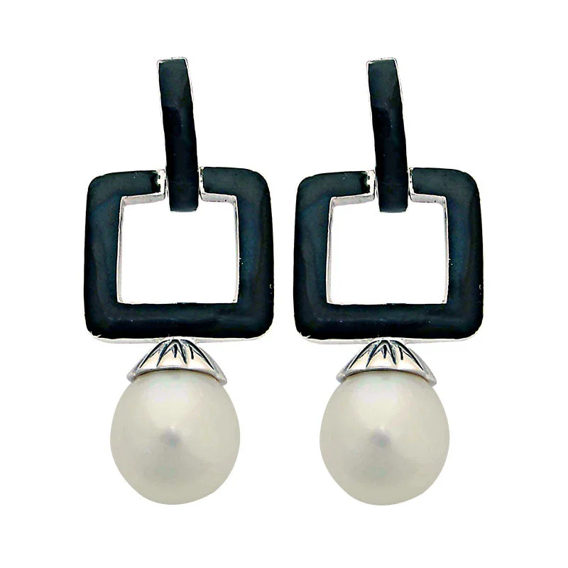 multi-layered drop earrings -Earrings-South Sea Pearl (Enamel)