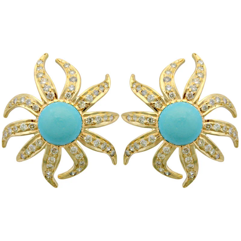 gold chain earrings -Earrings- Turquoise And Diamond (1926B)