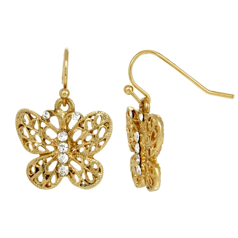 oxidized silver earrings -1928 Jewelry® Gold Tone Crystal Accent Filigree Butterfly Drop Earrings