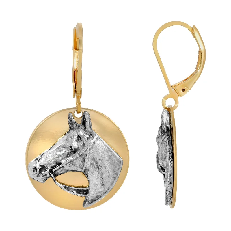 sterling silver hoop earrings -1928 Jewelry® Gold Tone Silver Horse Head Earrings