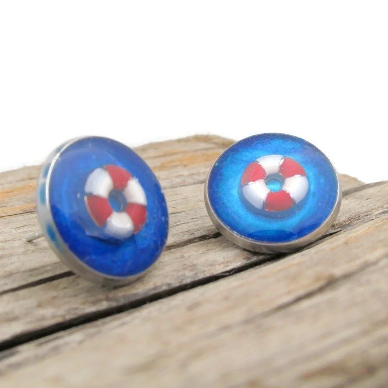 leather and silver earrings -Life Ring Stud Earrings