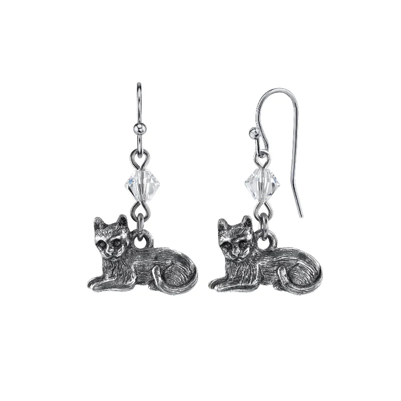 minimalistic gold earrings -1928 Jewelry® Pewter Cat Wire Earrings