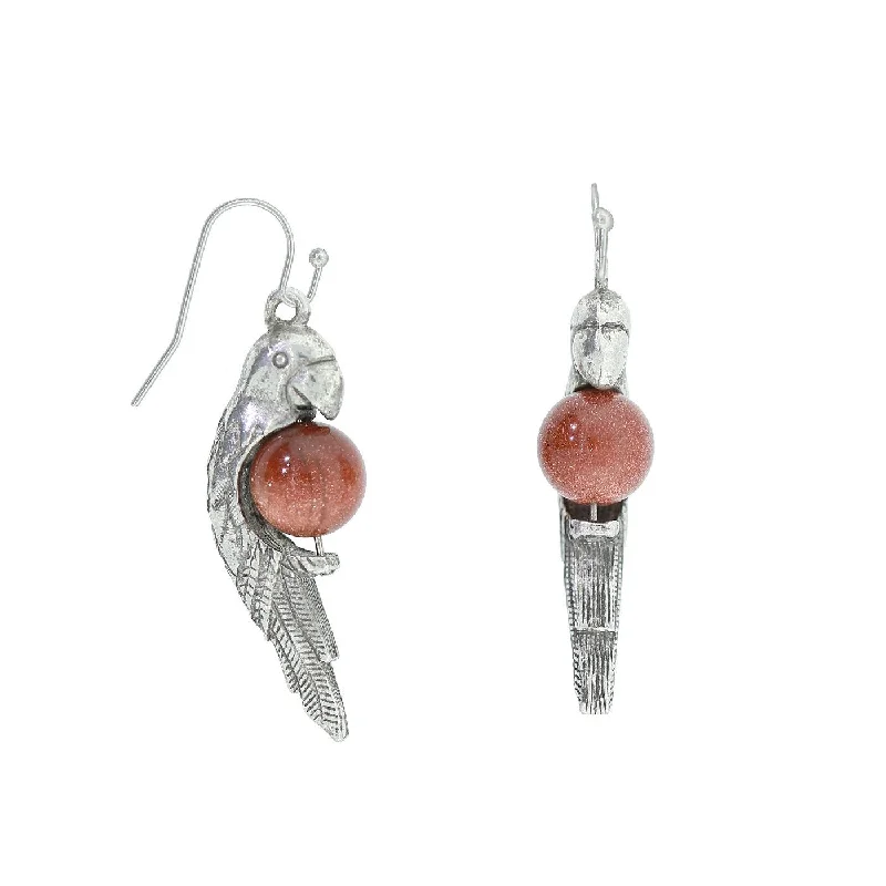 sapphire stud earrings -1928 Jewelry® Pewter Parrot With Goldstone Bead Earring