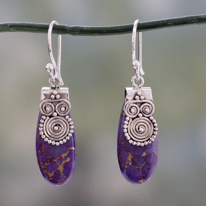 colorful gemstone hoop earrings -'Purple Enigma Fair Trade Purple Turquoise and Sterling Silver Earrings