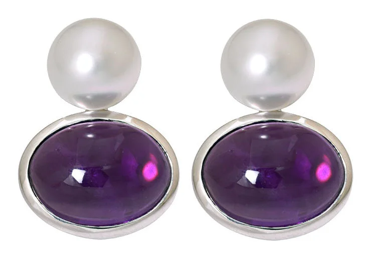 geometric triangle earrings -Repair - Earrings - Amethyst and South Sea Pearl (231BS)