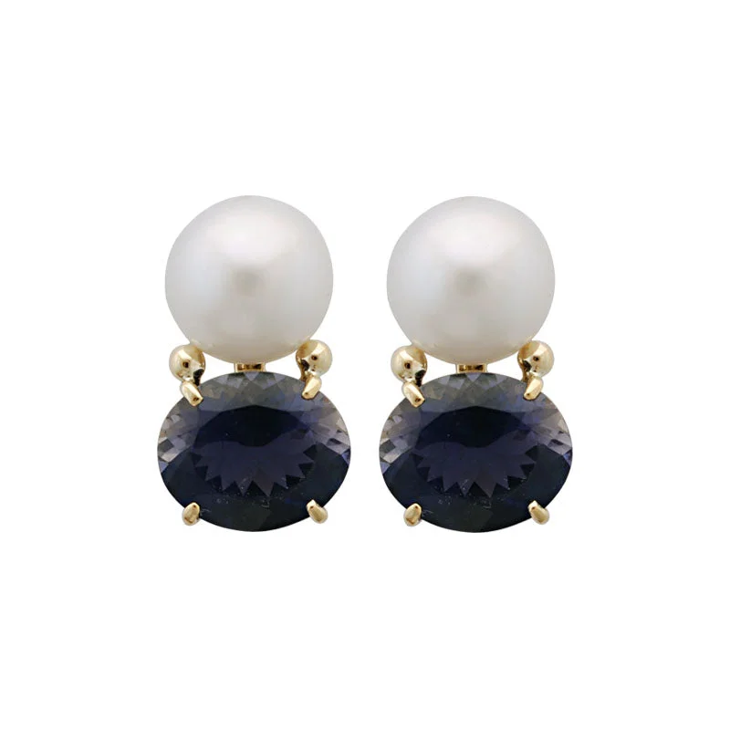 birthstone stud earrings -Repair - Earrings - Pearl and Iolite in 18K (SKU : 1880N)