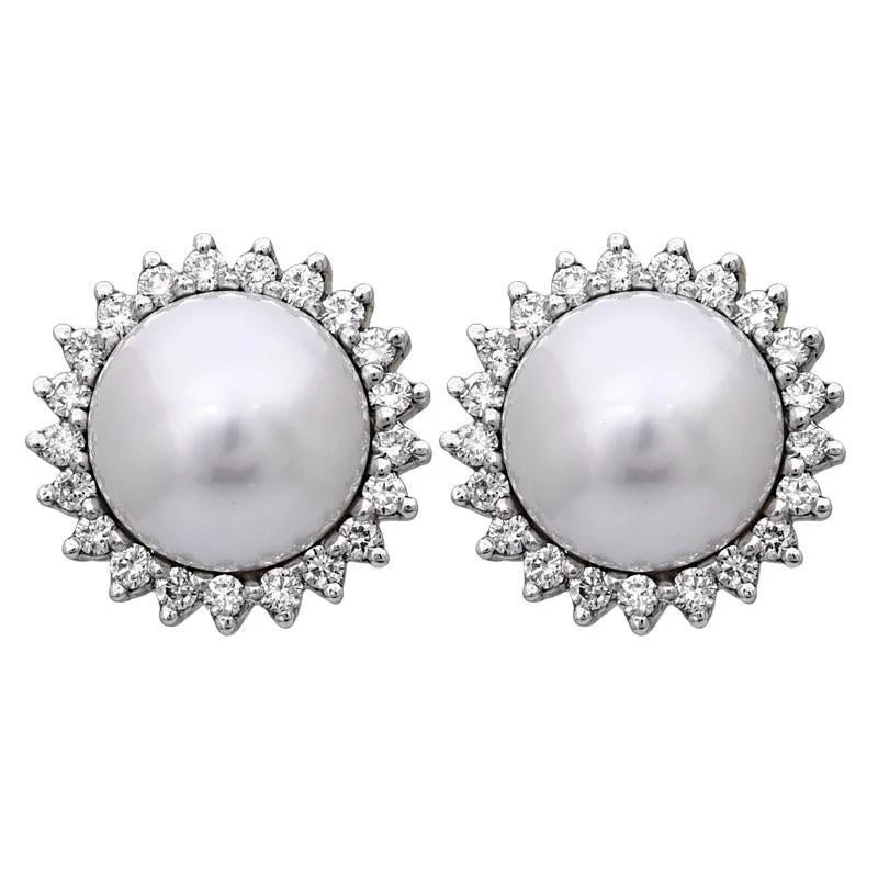 art deco style earrings -Repair - Earrings - South Sea Pearl and Diamond (205FS)