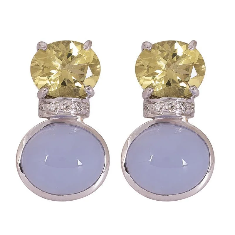 butterfly-shaped earrings -Repair - Earrings - Lemon Quartz, Chalcedony and Diamond (273CS)