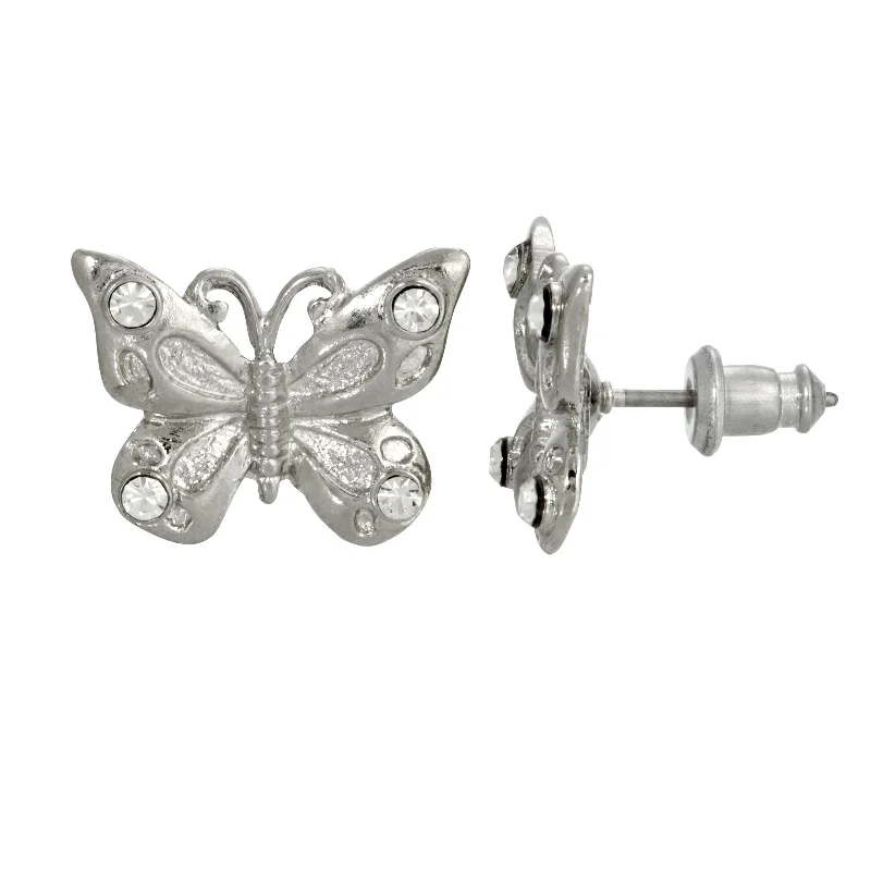 sterling silver drop earrings -1928 Jewelry® Silver Tone And Crystal Accent Butterfly Post Earrings