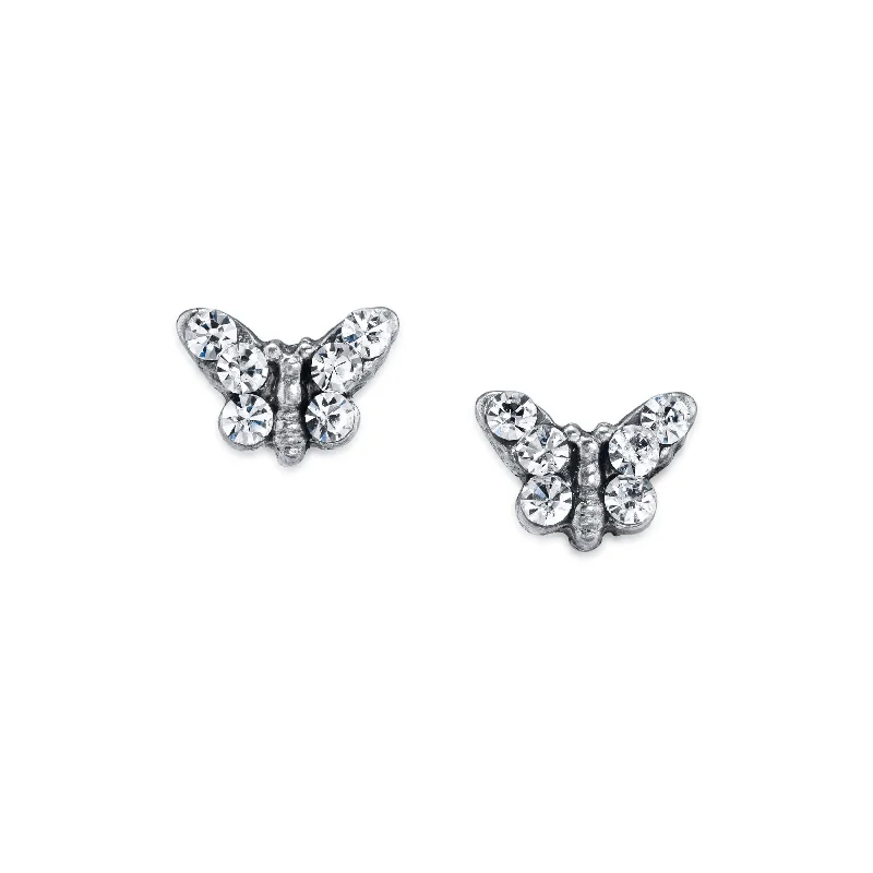 twisted hoop earrings -1928 Jewelry® Silver Tone Crystal Butterfly Stud Earring