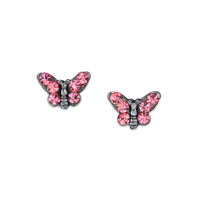 gold bar stud earrings -1928 Jewelry® Silver Tone Crystal Butterfly Stud Earring