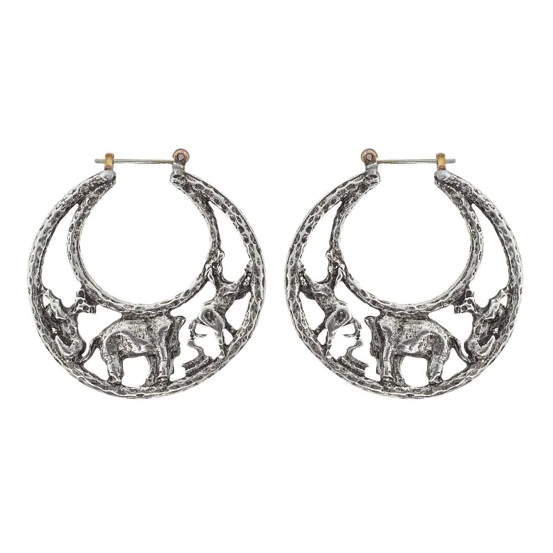 minimalist circle earrings -1928 Jewelry® Silver Tone Elephant Hoop Earrings