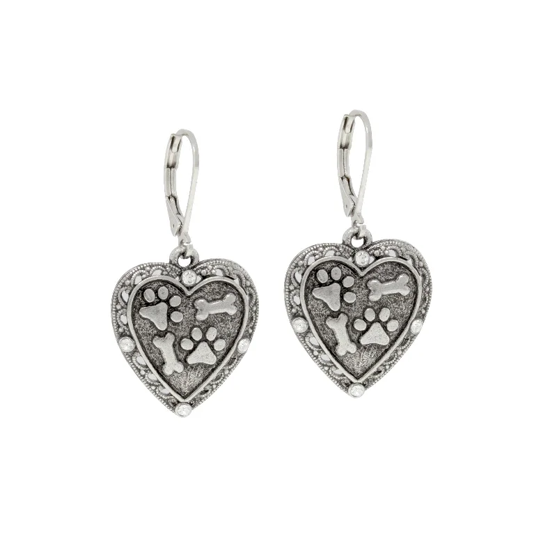 silver spiral earrings -1928 Jewelry® Silver Tone Heart Paw And Bones Drop Earrings