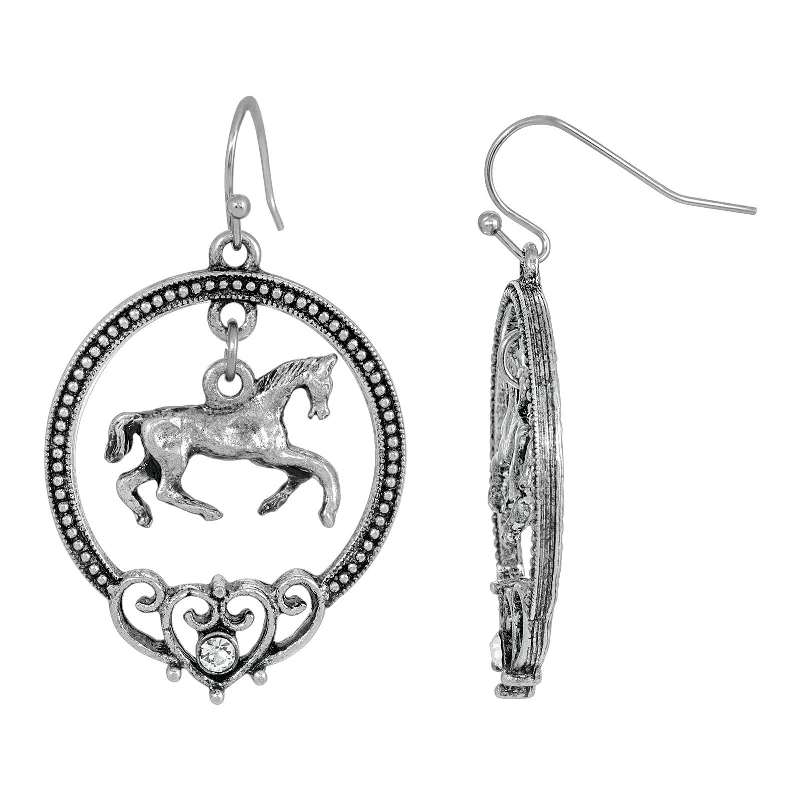 handmade beaded earrings -1928 Jewelry® Silver Tone Horse Hoop Earrings