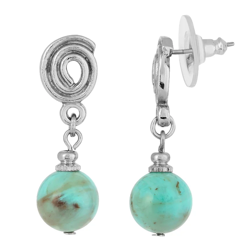 heart-shaped stud earrings -1928 Jewelry® Silver-Tone Imitation Turquoise Bead Drop Earrings