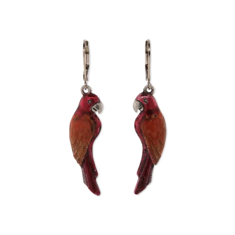 celestial star and moon earrings -1928 Jewelry® Silver Tone Orange/Red Hand Enamel Parrot Earrings