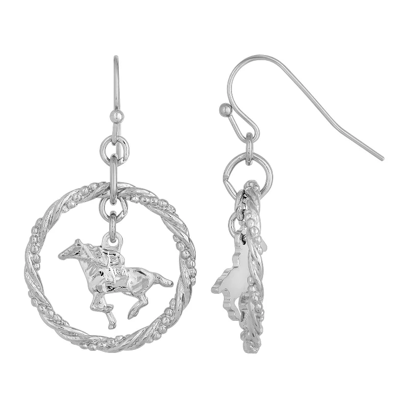 stacked gold bar earrings -1928 Jewelry® Silver-Tone Suspended Horse Drop Earrings