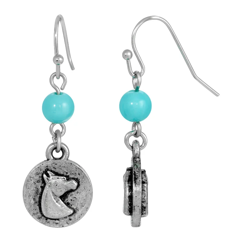 flower-shaped gold earrings -1928 Jewelry® Silver Tone Turquoise Bead Horse Wire Earrings