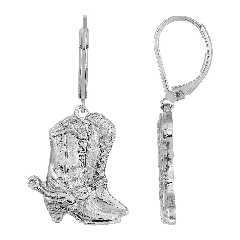 long tassel earrings -1928 Jewelry® Silver-Tone Western Boots Drop Earrings